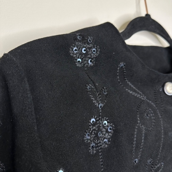 Vintage Embroidered Grunge Preppy Boho Chic Floral Genuine Leather Jacket Small - Picture 6 of 16